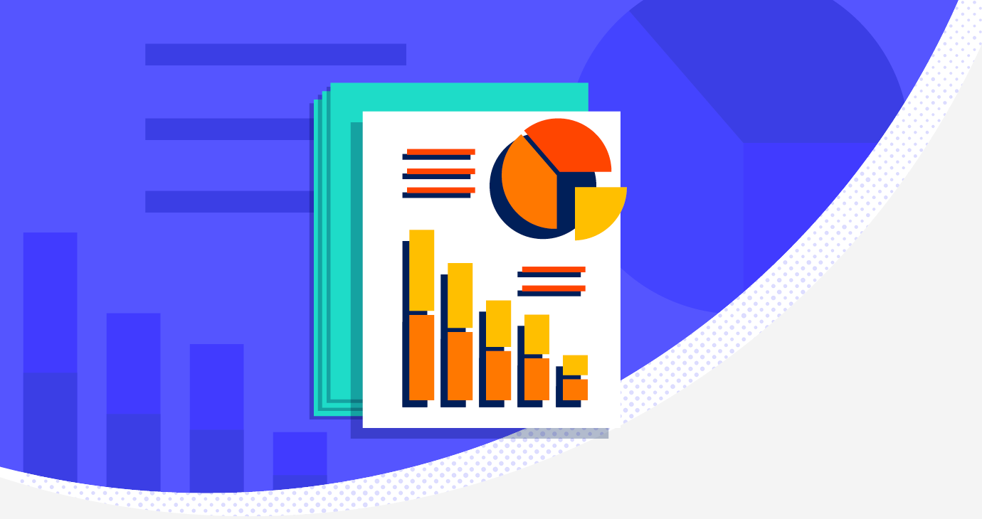 Report with pie chart and bar graph on the front cover